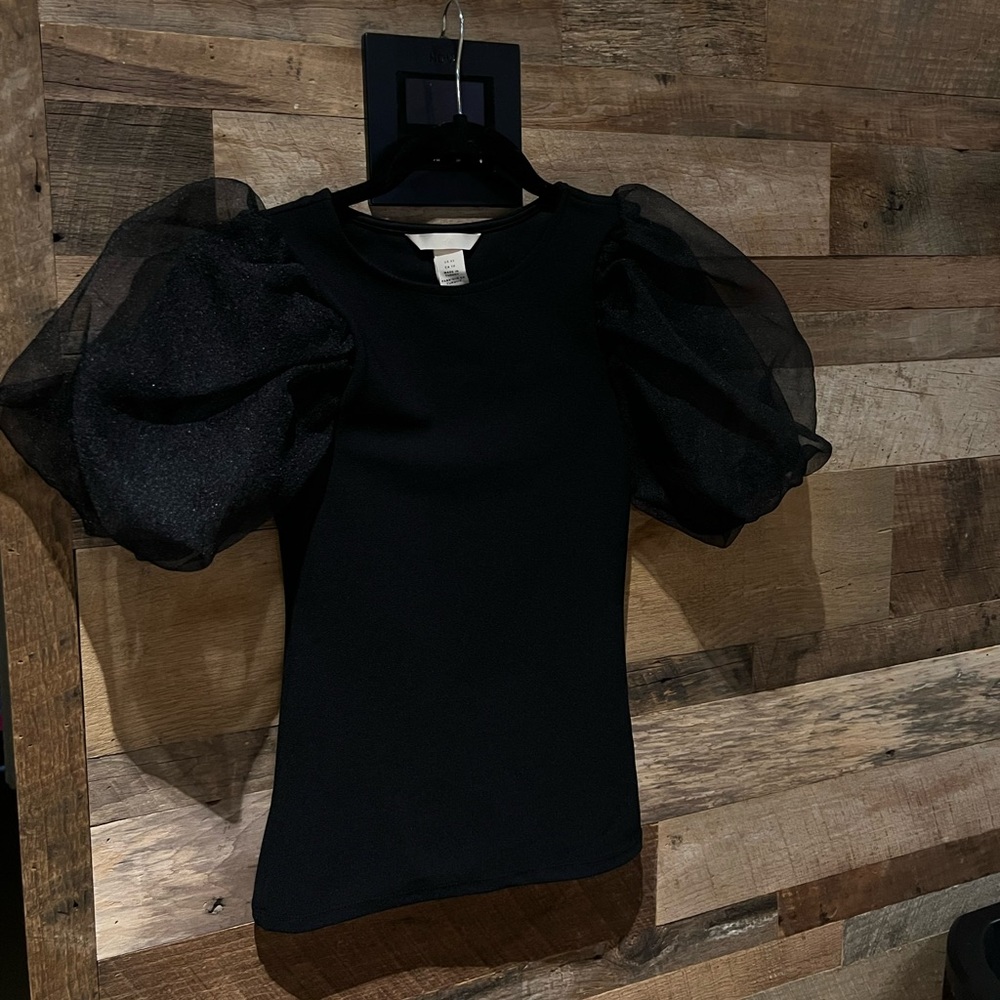 H&M Womens Black Puff-Sleeve Top